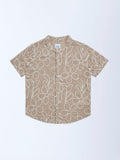 HOP Kids Brown Floral Embroidered Cotton Shirt