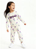 HOP Kids Beige Floral Cotton-Blend Sweatshirt with Joggers Set