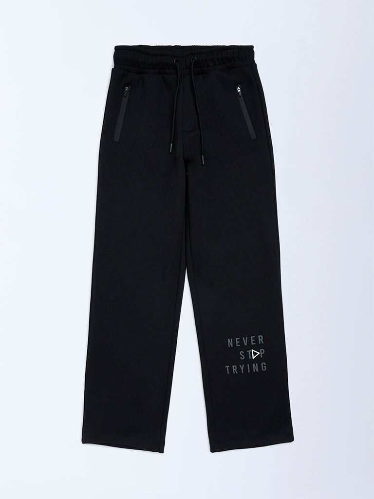 Y&F Kids Black Typographic Mid-Rise Pants