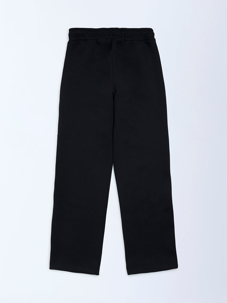 Y&F Kids Black Typographic Mid-Rise Pants