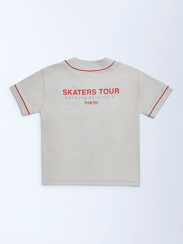 Y&F Kids Beige Text Printed Cotton Shirt