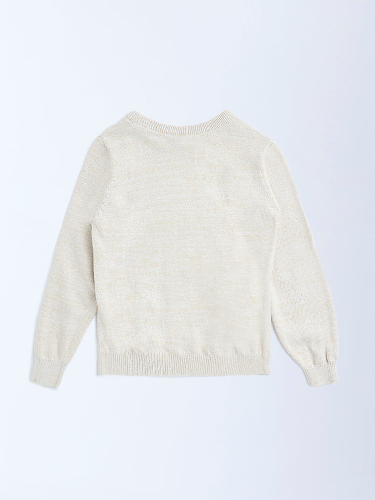 HOP Kids Beige Embroidered Cotton Sweater