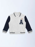 HOP Kids White Colour-Blocked Cotton-Blend Varsity Jacket