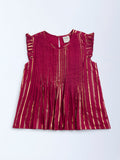 Utsa Kids Red Striped Cotton-Blend Ethnic Top - (8-14yrs)