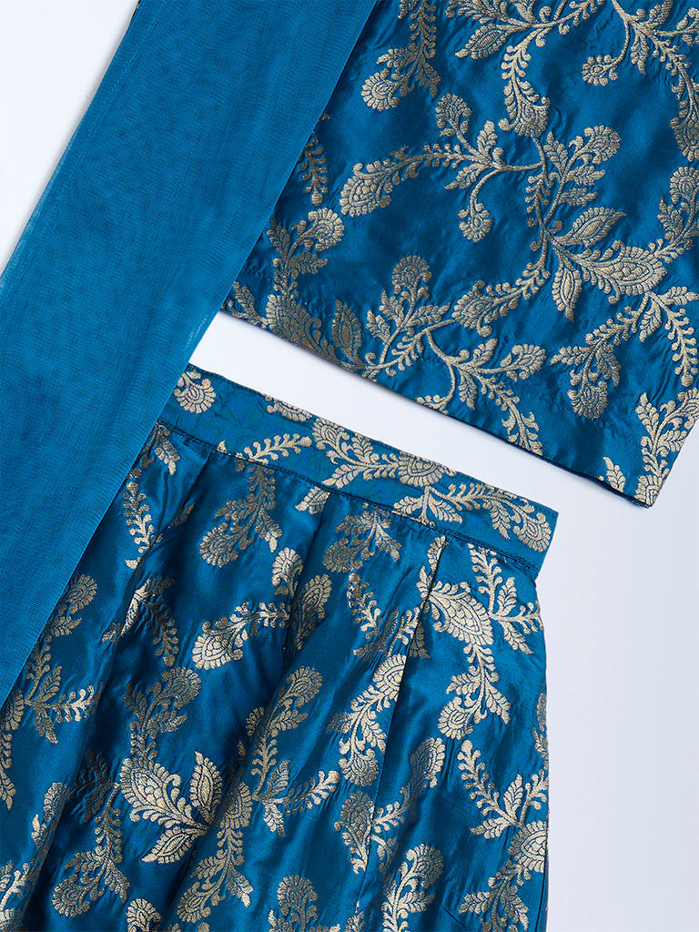 Utsa Kids Blue Embroidered Ethnic Set - (8-14yrs)