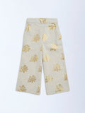 Utsa Kids Beige Floral Detailed Cotton-Blend Ethnic Pants - (2-8yrs)
