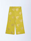 Utsa Kids Lime Floral Pattern Cotton-Blend Ethnic Pants - (2-8yrs)