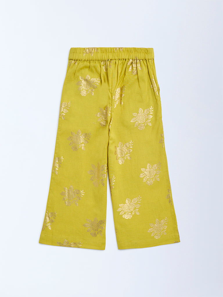 Utsa Kids Lime Floral Pattern Cotton-Blend Ethnic Pants - (2-8yrs)