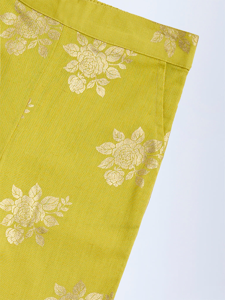 Utsa Kids Lime Floral Pattern Cotton-Blend Ethnic Pants - (2-8yrs)