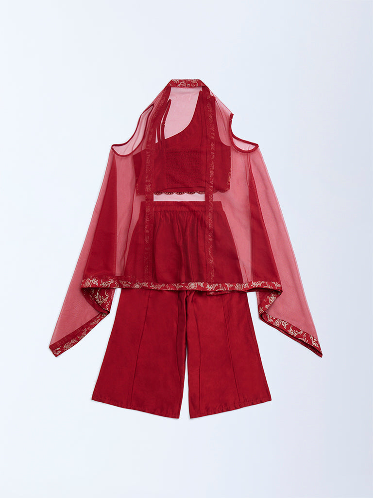 Utsa Kids Red Floral Embroidered Ethnic Set - (2-8yrs)