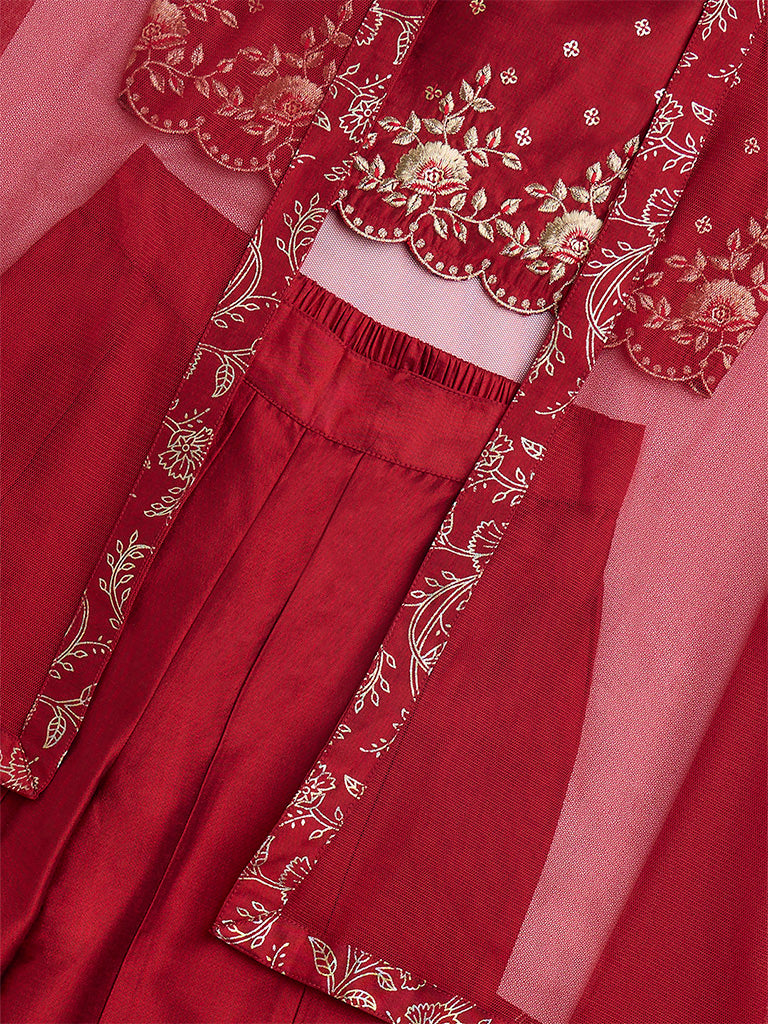 Utsa Kids Red Floral Embroidered Ethnic Set - (2-8yrs)