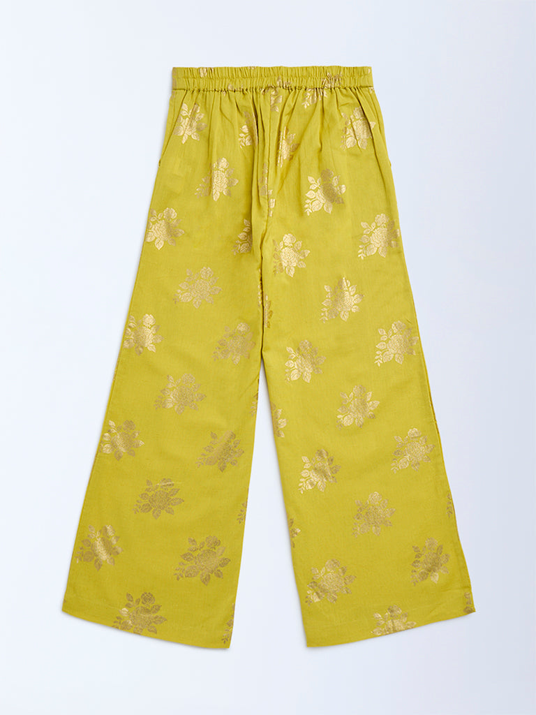 Utsa Kids Lime Floral Pattern Cotton-Blend Ethnic Pants - (8-14yrs)