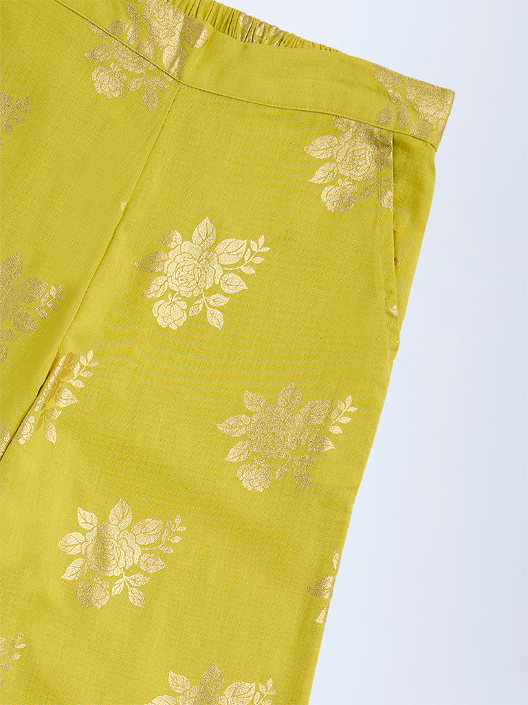 Utsa Kids Lime Floral Pattern Cotton-Blend Ethnic Pants - (8-14yrs)