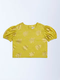 Utsa Kids Lime Floral Pattern Cotton-Blend Ethnic Top - (8-14yrs)