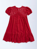 Utsa Kids Red Mirror-Work Detailed Cotton Tiered Dress - (8-14yrs)