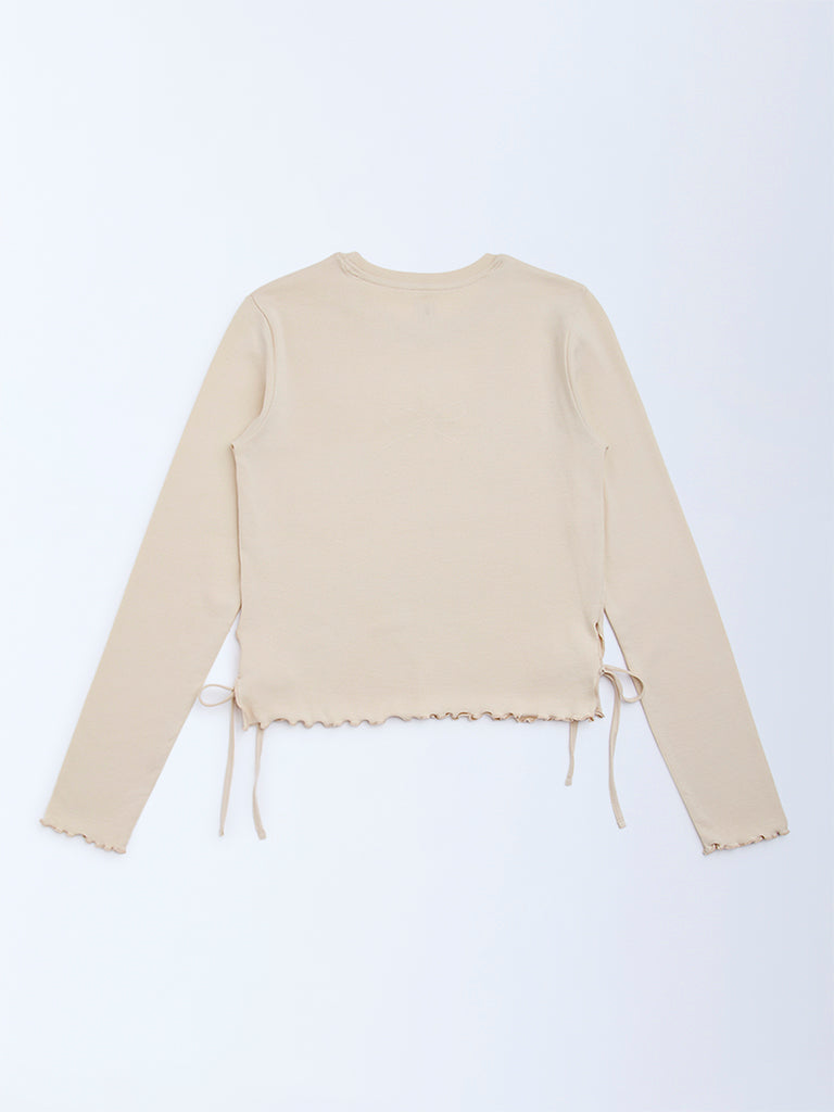 Y&F Kids Beige Bow-Detailed Cotton-Blend Top
