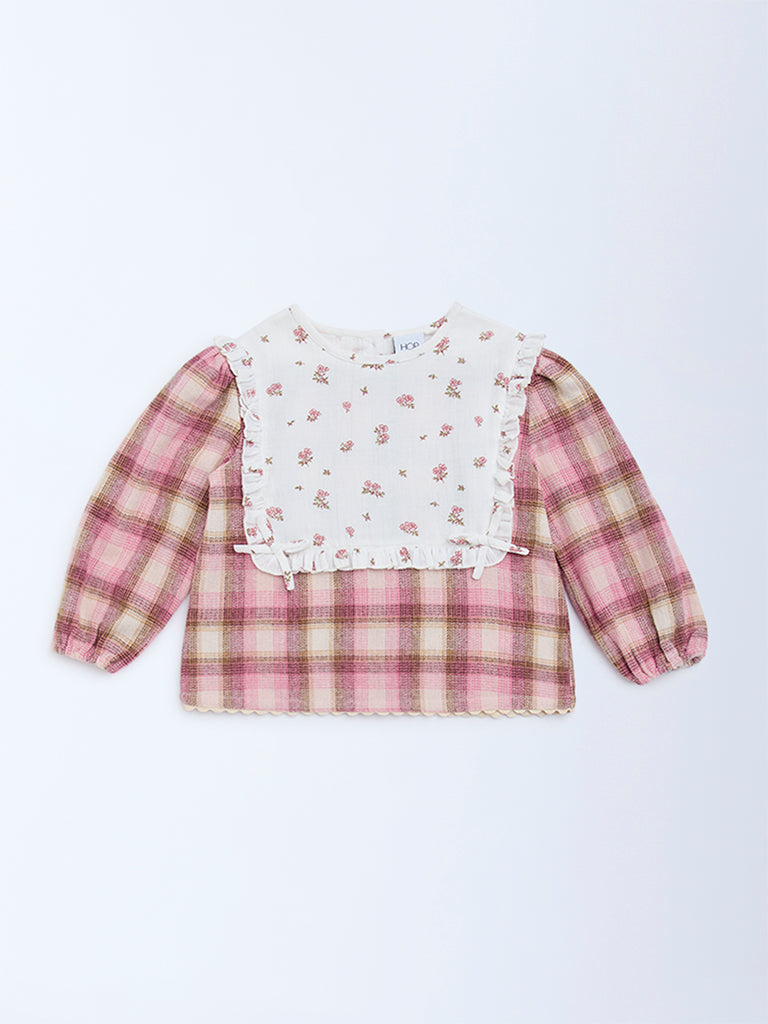 HOP Kids Pink Checkered Cotton Top