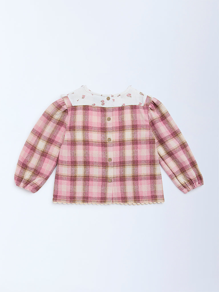 HOP Kids Pink Checkered Cotton Top