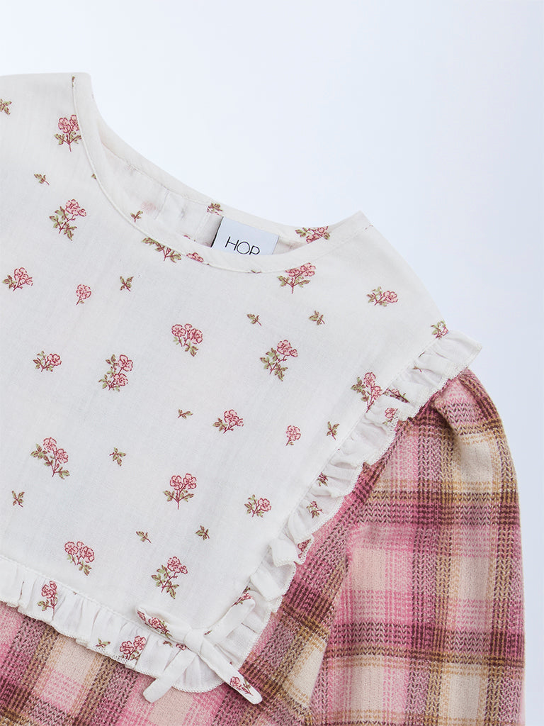 HOP Kids Pink Checkered Cotton Top
