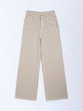 Y&F Kids Beige Solid Relaxed-Fit Mid-Rise Jeans