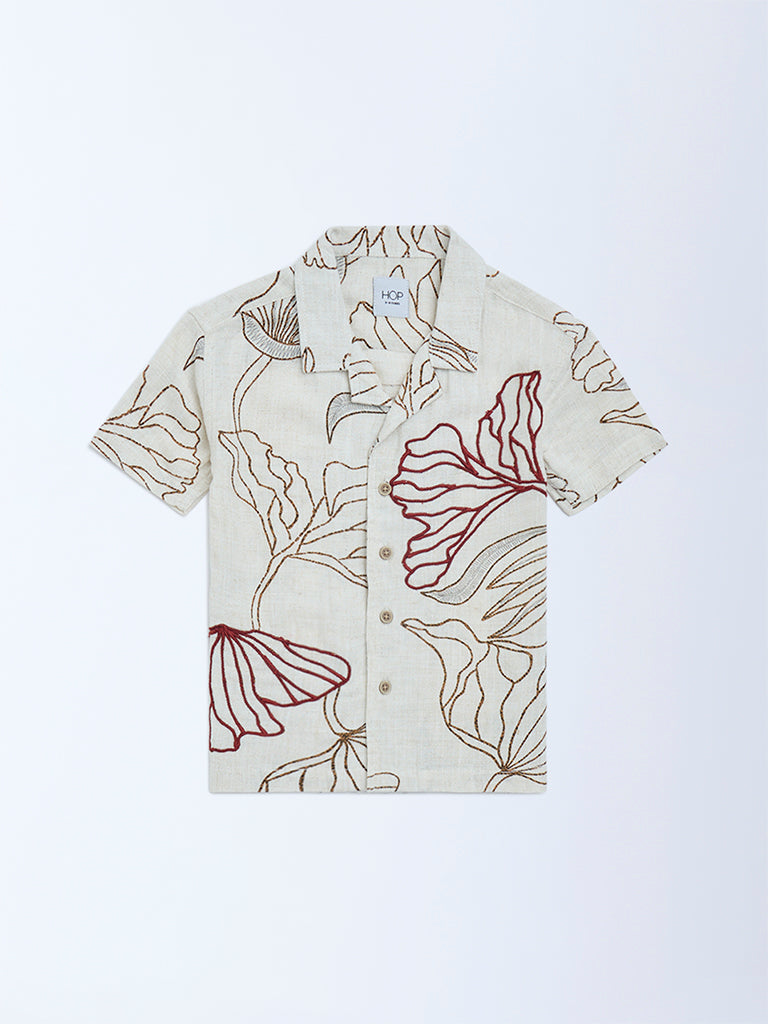 HOP Kids Off-White Botanical-Printed Resort-Fit Shirt