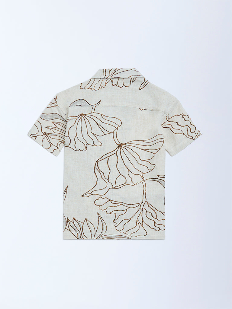 HOP Kids Off-White Botanical-Printed Resort-Fit Shirt