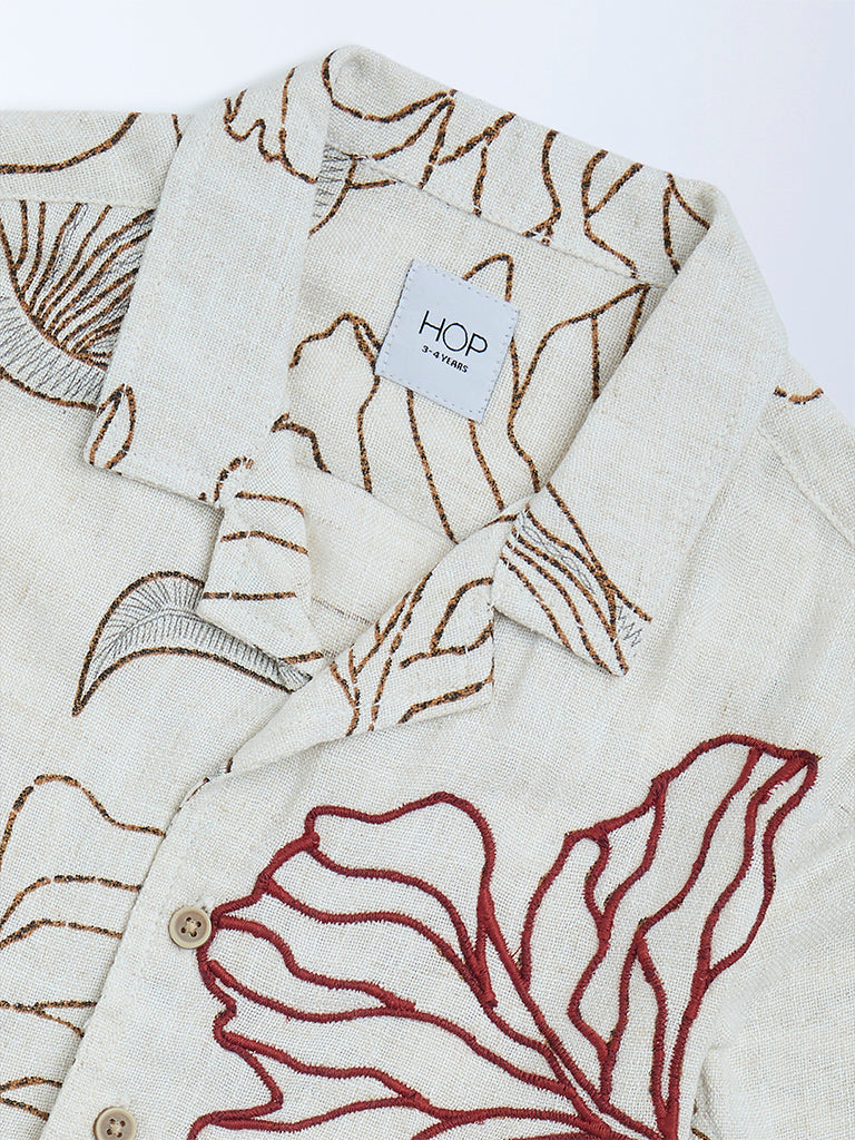 HOP Kids Off-White Botanical-Printed Resort-Fit Shirt
