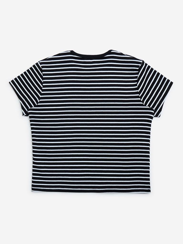 Y&F Kids Black Striped Cotton T-Shirt