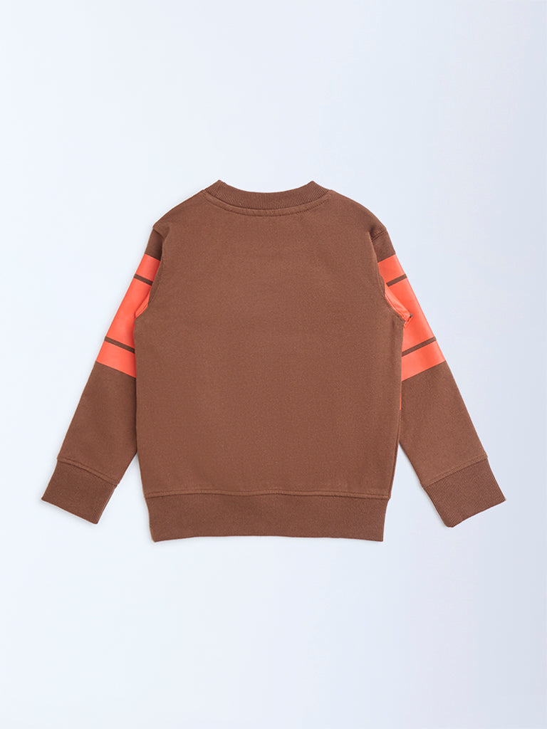 HOP Kids Brown Printed Cotton-Blend Sweatshirt