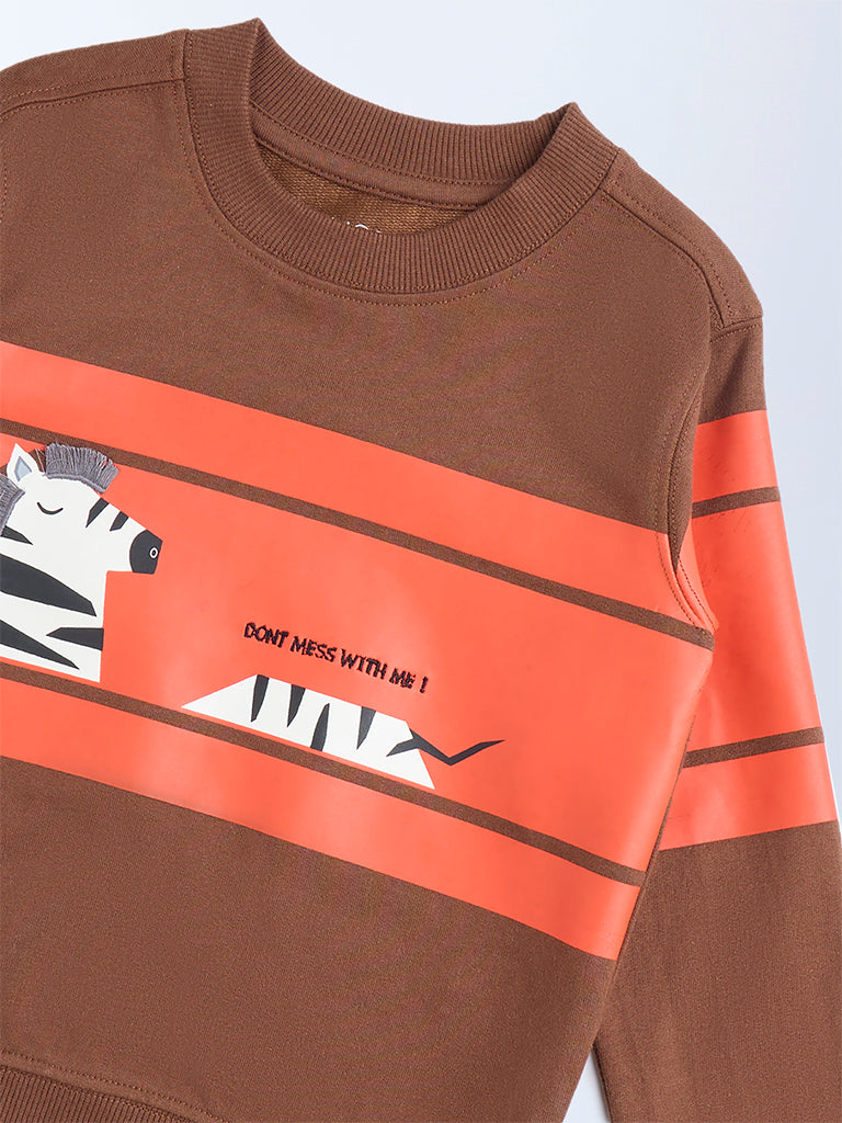 HOP Kids Brown Printed Cotton-Blend Sweatshirt