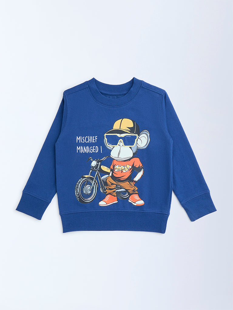 HOP Kids Navy Animal Pattern Cotton-Blend Sweatshirt