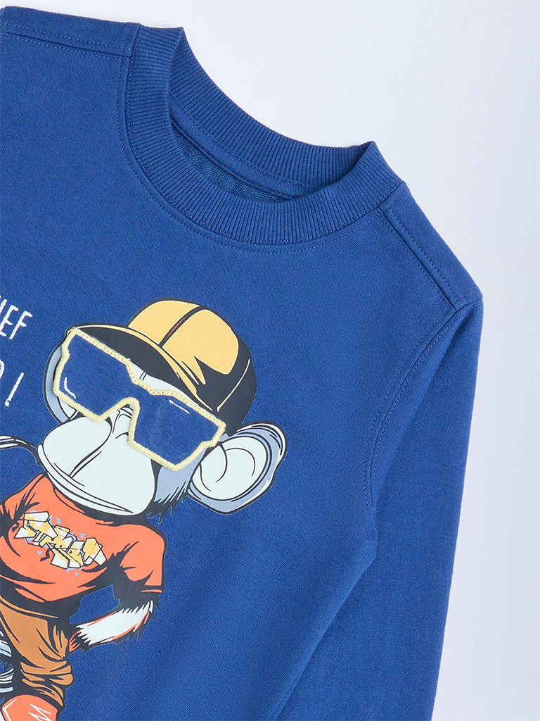 HOP Kids Navy Animal Pattern Cotton-Blend Sweatshirt