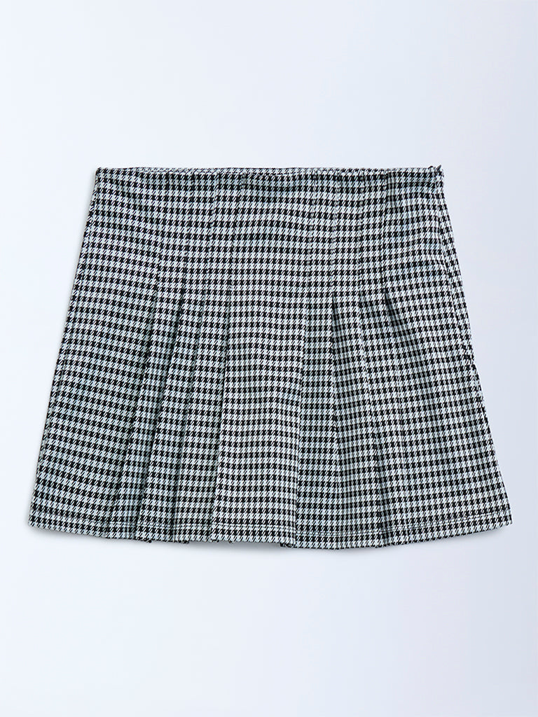 Y&F Kids Black Houndstooth Checkered High-Rise Skort
