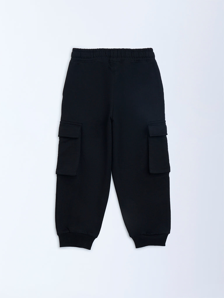 HOP Kids Black Mid-Rise Cotton-Blend Joggers