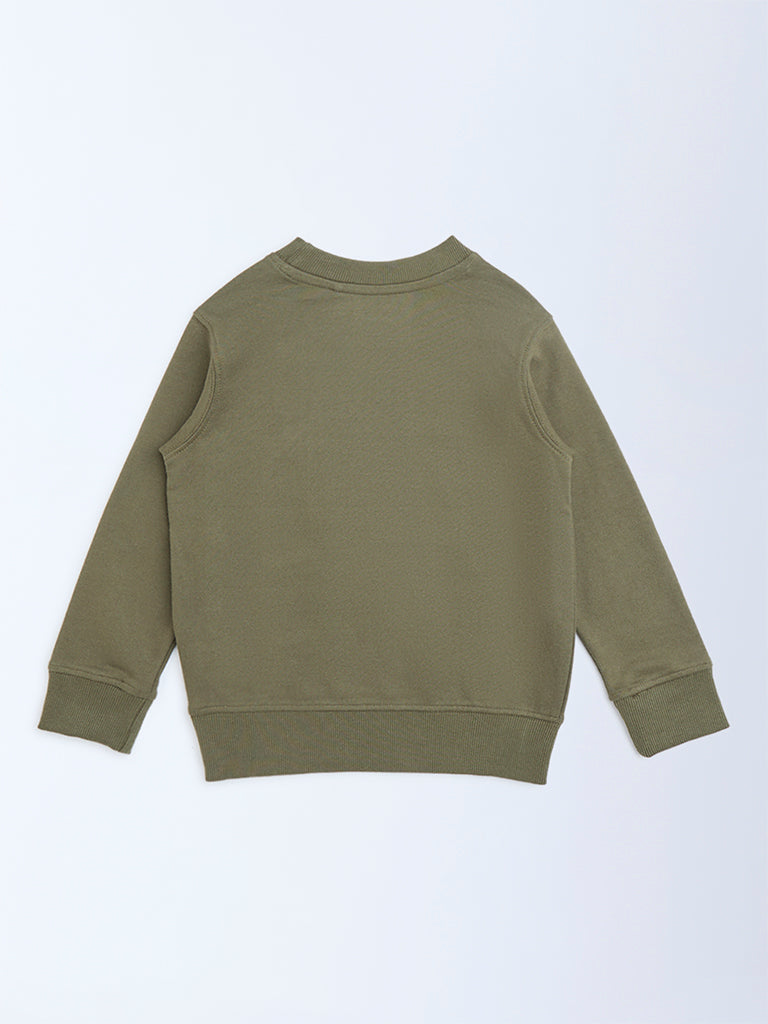 HOP Kids Olive Embroidered Cotton-Blend Sweatshirt