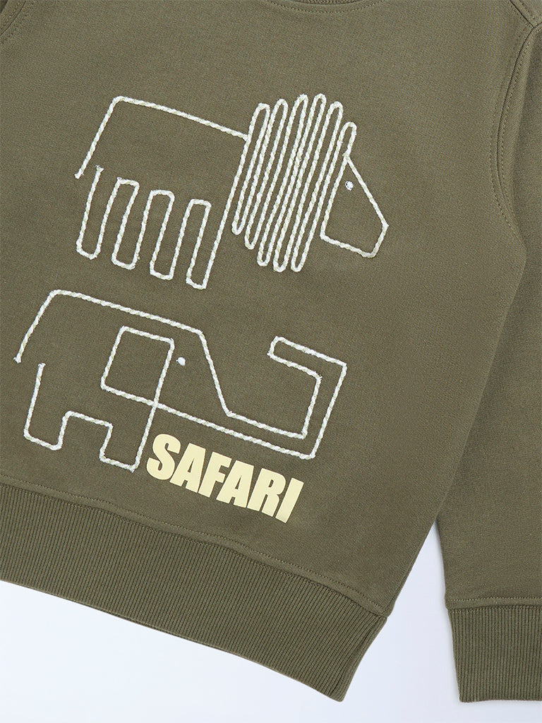 HOP Kids Olive Embroidered Cotton-Blend Sweatshirt