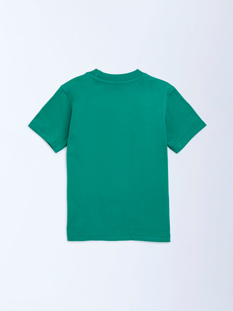 HOP Kids Green Embossed Cotton T-Shirt