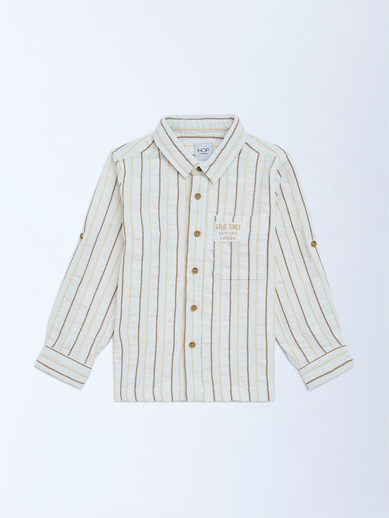 HOP Kids White Striped Relaxed-Fit Cotton Shirt