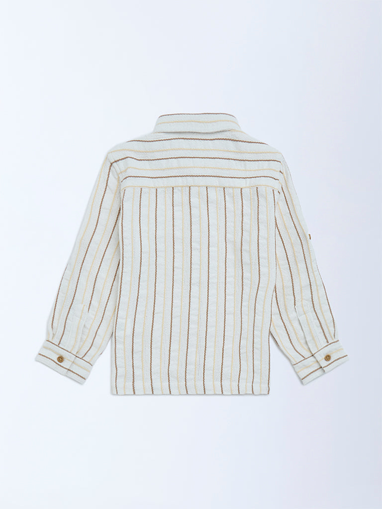 HOP Kids White Striped Relaxed-Fit Cotton Shirt