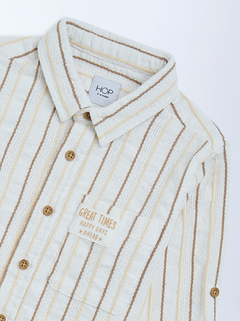 HOP Kids White Striped Relaxed-Fit Cotton Shirt