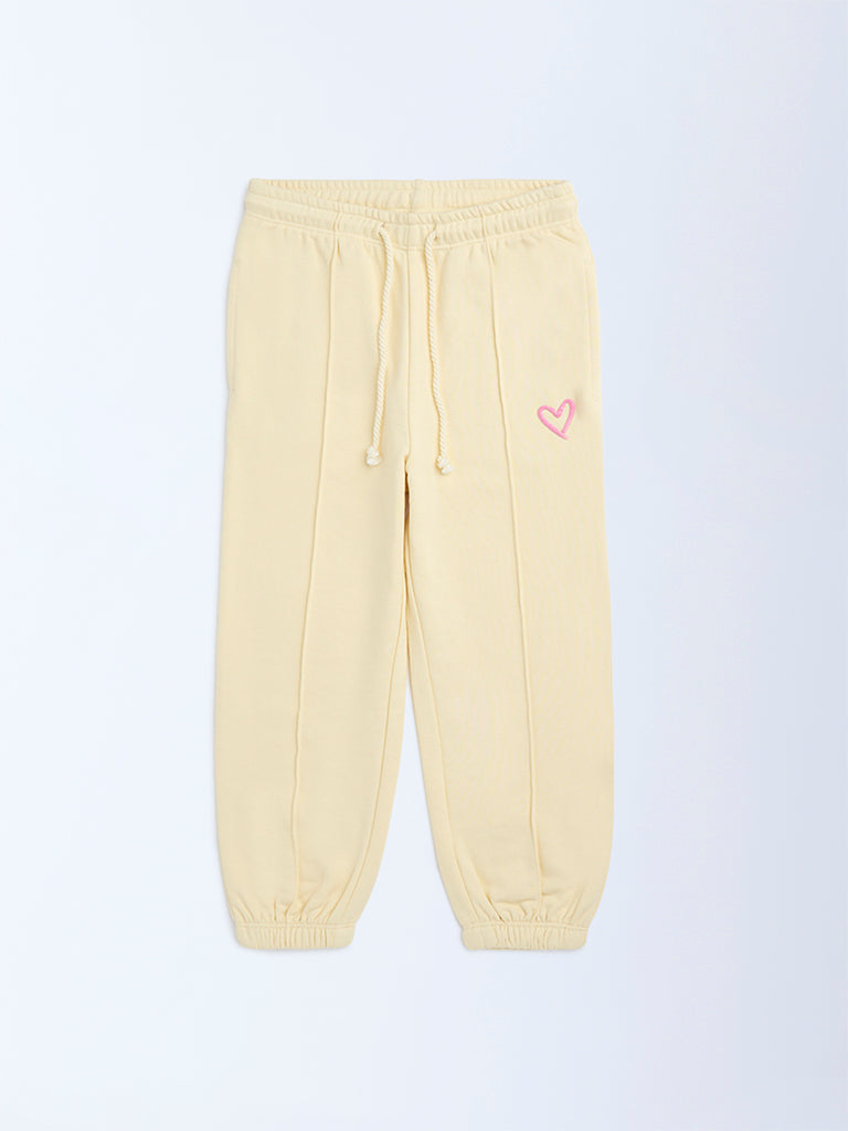 HOP Kids Light Yellow High-Rise Cotton-Blend Joggers