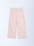 HOP Kids Pink Floral Embroidered High-Rise Cotton Pants