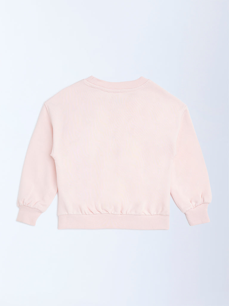 HOP Kids Light Pink Floral Applique Cotton-Blend Sweatshirt