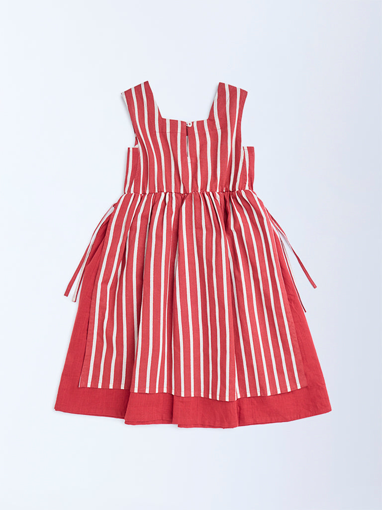 Utsa Kids Red Striped Cotton-Blend A-Line Dress - (2-8yrs)