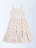 Utsa Kids Off-White Jamdani Floral Cotton-Blend Tiered Dress - (8-14yrs)