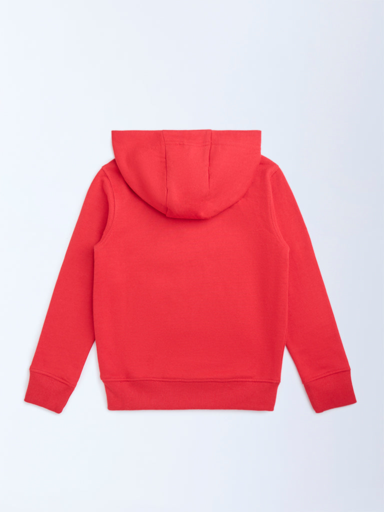 HOP Kids Red Animal Applique Cotton-Blend Hoodie