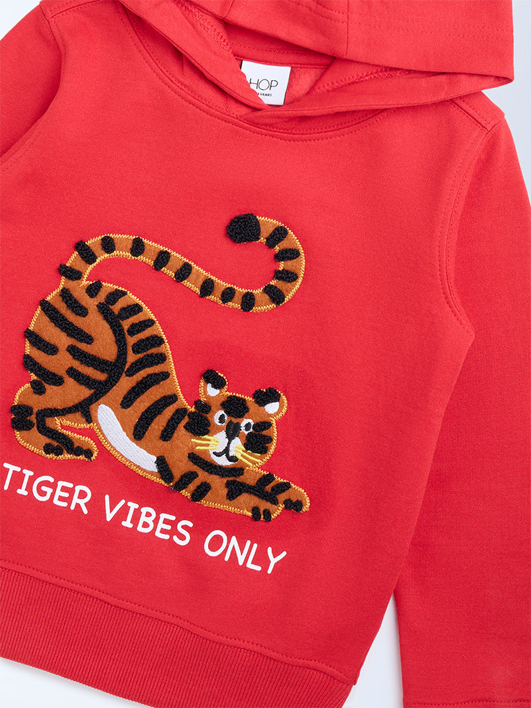 HOP Kids Red Animal Applique Cotton-Blend Hoodie