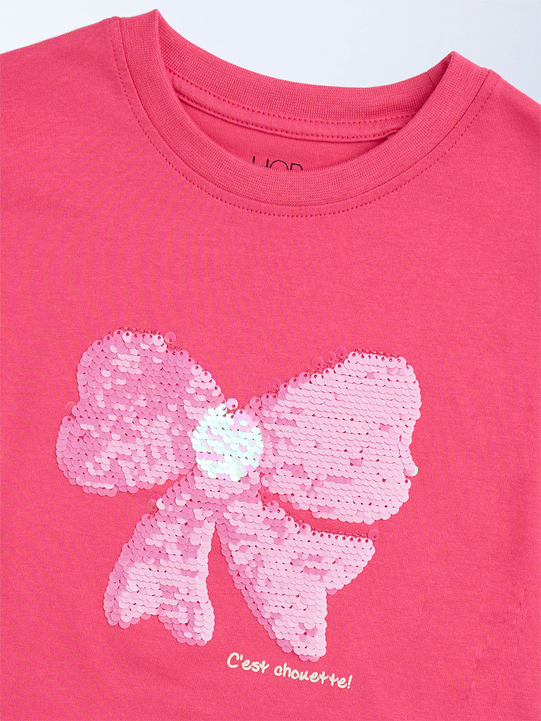 HOP Kids Fuchsia Sequin Detailed Cotton Top