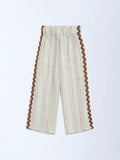 HOP Kids Cream Embroidered High-Rise Cotton Trousers