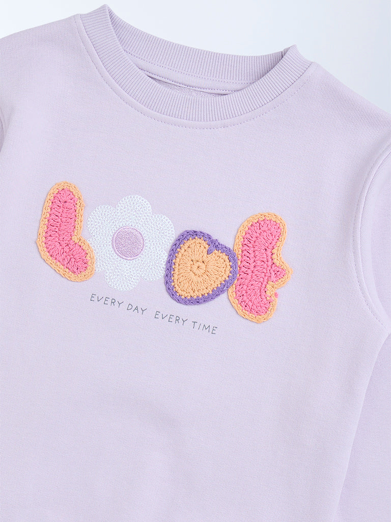 HOP Kids Lilac Embroidered Cotton-Blend Sweatshirt